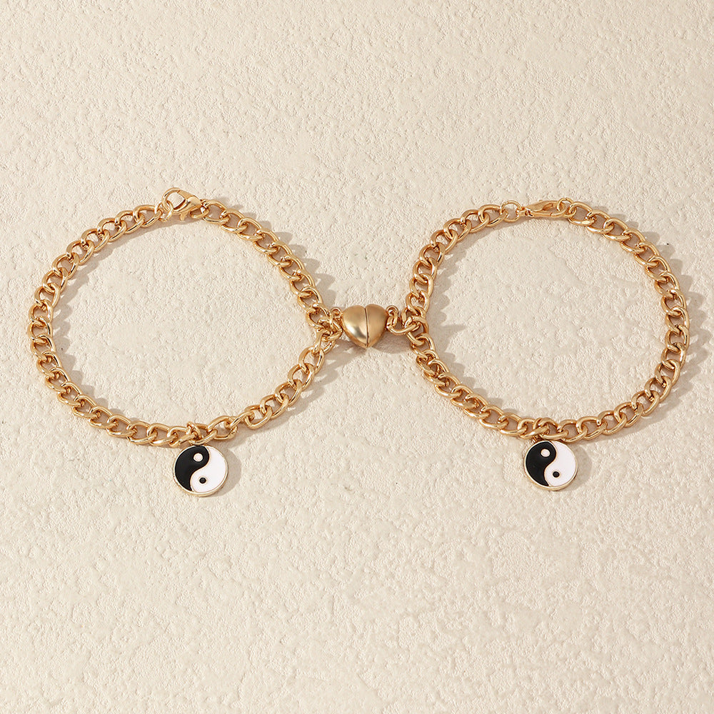Bracelet de couple doré avec pendentif yin yang