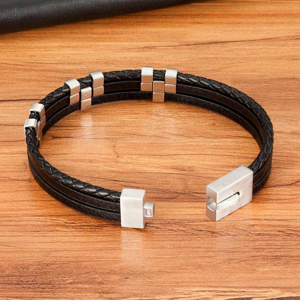 Bracelet pour homme en cuir à trois couches