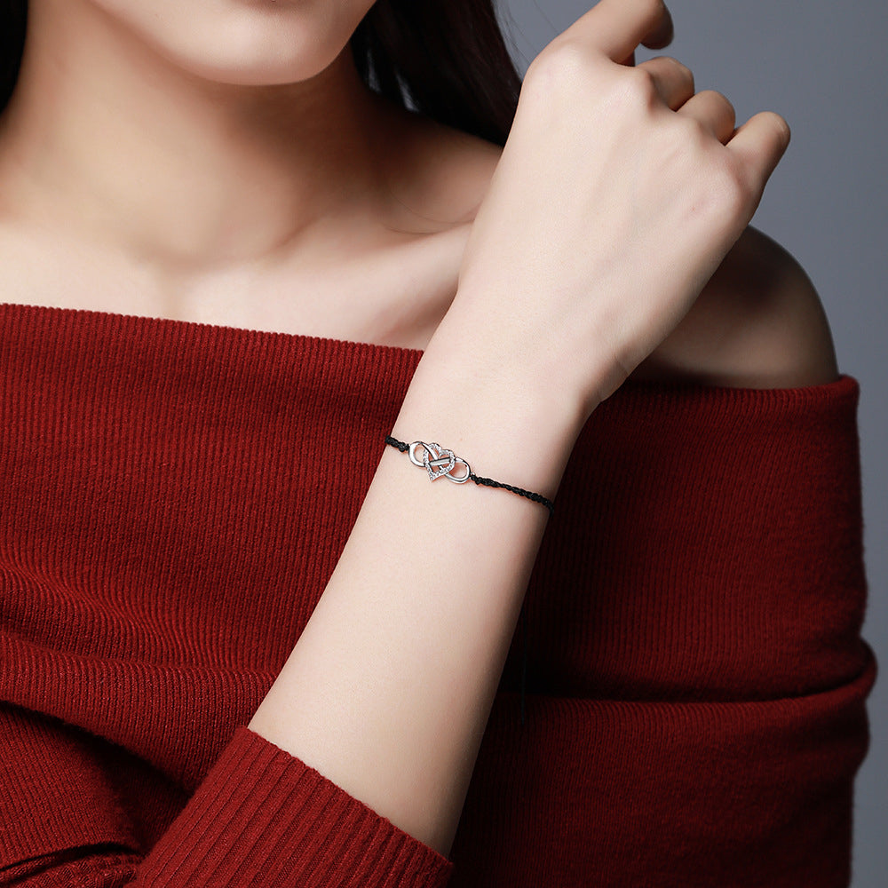 Bracelet de couple réglable avec symbol infini et coeur