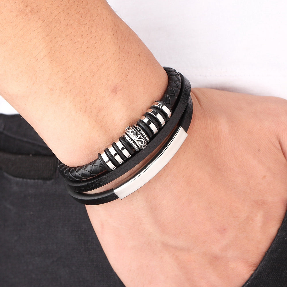 Bracelet pour homme multicouches en cuir