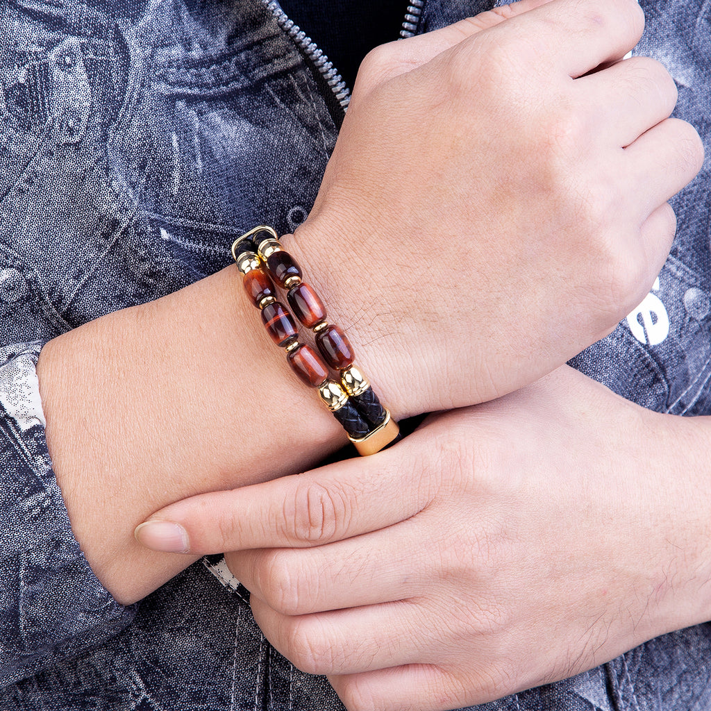 Bracelet œil de tigre naturel de haute qualité pour hommes