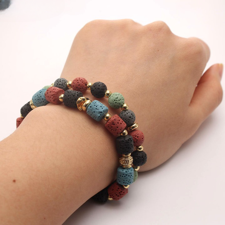 Bracelet pierre de lave style bohémien colorée