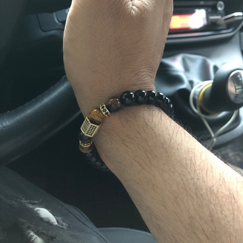 Bracelet homme cuir et pierre naturelle onyx