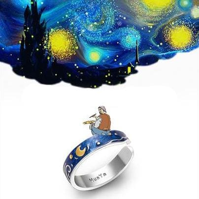 Anneau De La Nuit Étoilée - Bague en Argent sterling 925 Ajustable