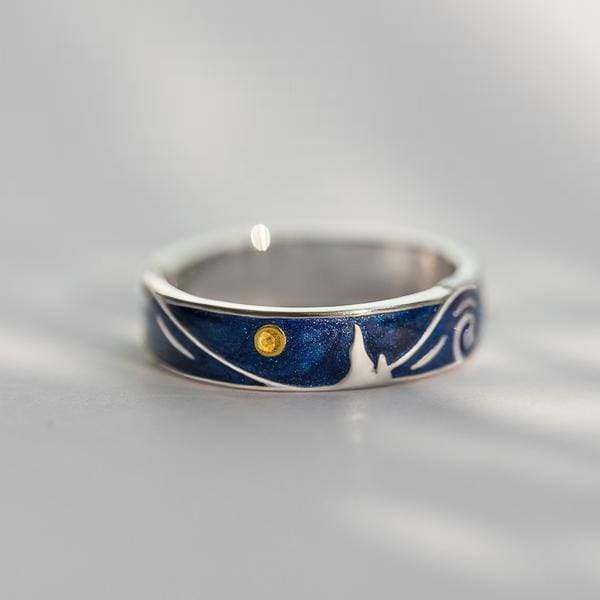 Anneau De La Nuit Étoilée - Bague en Argent Ajustable