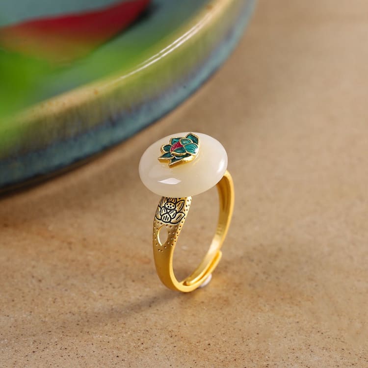 Anneau de l’épanouissement du Lotus en Jade