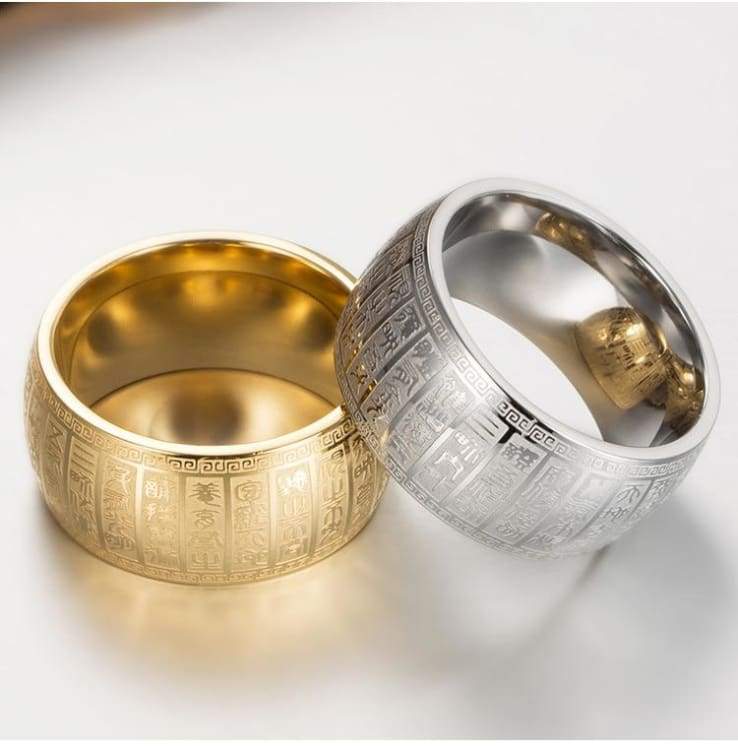 Carved Ancient Taoism Chinese Buddhism Scripture Supernatural Mens Cool Signet Exorcism Rune Rings Stainless Thumb Buddha Ring