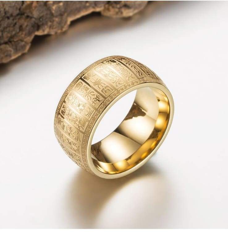 Carved Ancient Taoism Chinese Buddhism Scripture Supernatural Mens Cool Signet Exorcism Rune Rings Stainless Thumb Buddha Ring