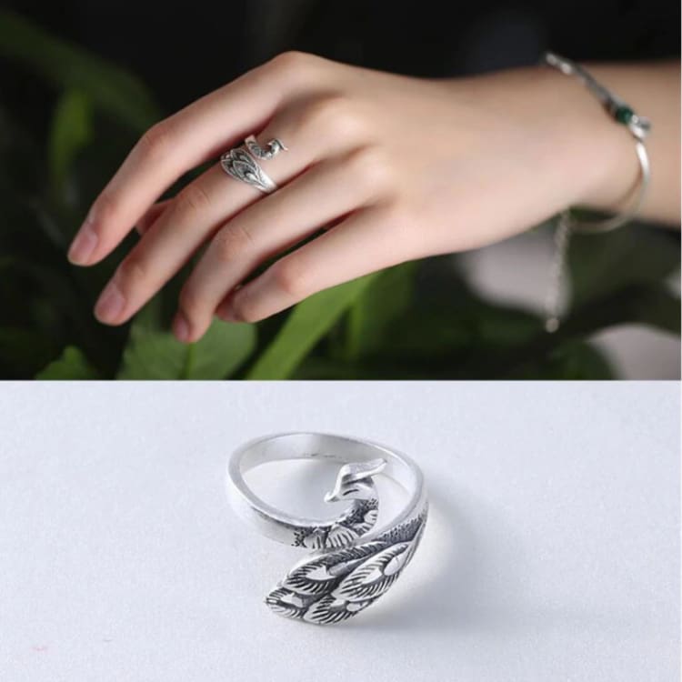 Anneau Renouveau du Paon - Bague ajustable en Argent
