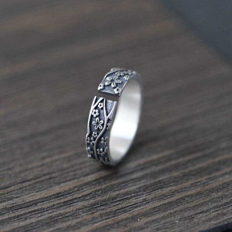 Anneau Harmonie Fleur de Prunier - Bague anneau en Argent