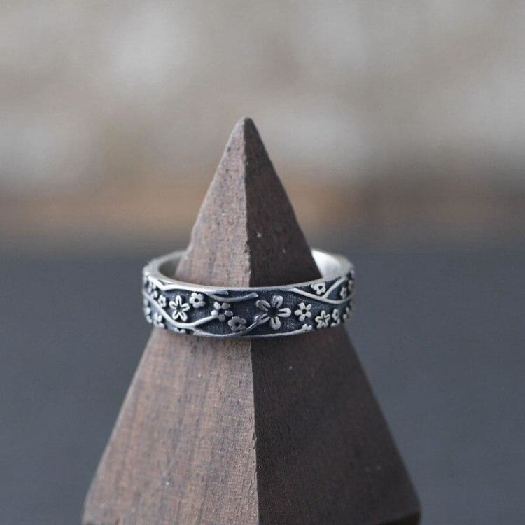 Anneau Harmonie Fleur de Prunier - Bague en Argent Ajustable