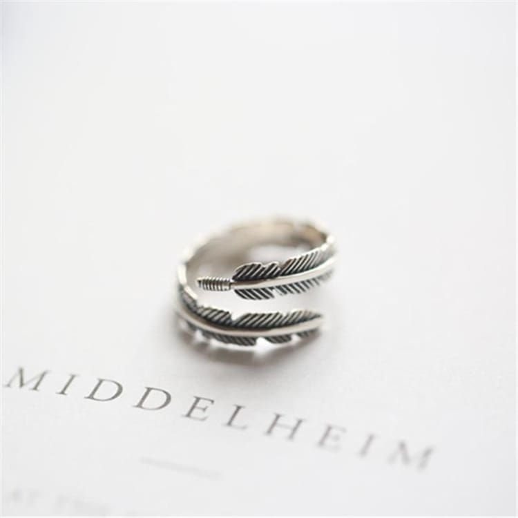 Anneau Plume d'Ange en Argent Sterling 925 - Bague en Argent