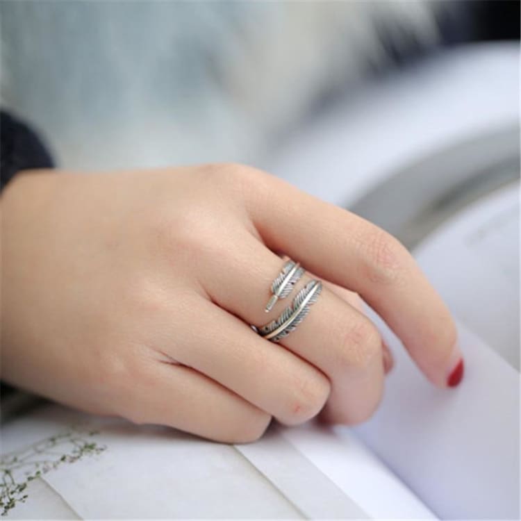 Anneau Plume d'Ange en Argent Sterling 925 - Bague Anneau en Argent