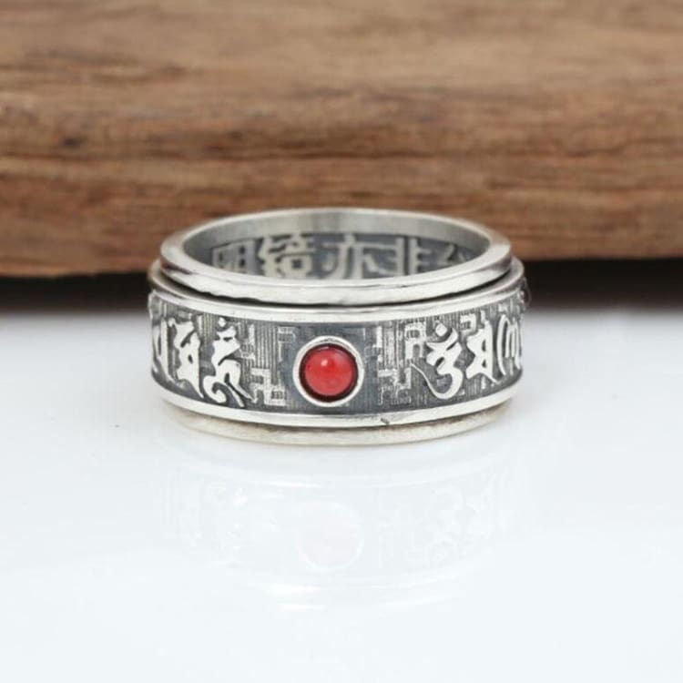 Anneau Tibétain Des Six Mantras En Argent - Bague Anneau en Argent