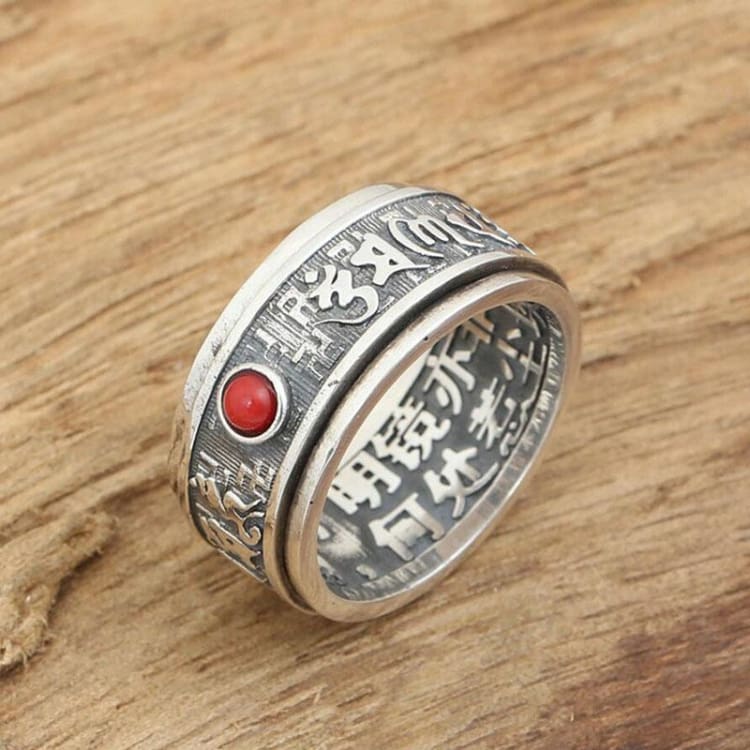 Anneau Tibétain Des Six Mantras En Argent - Bague