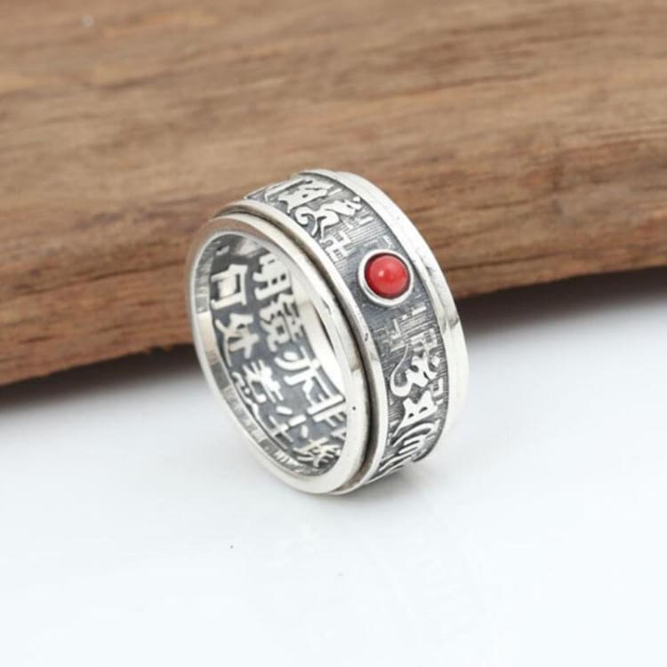 Anneau Tibétain Des Six Mantras En Argent - Bague Anneau Tibétain
