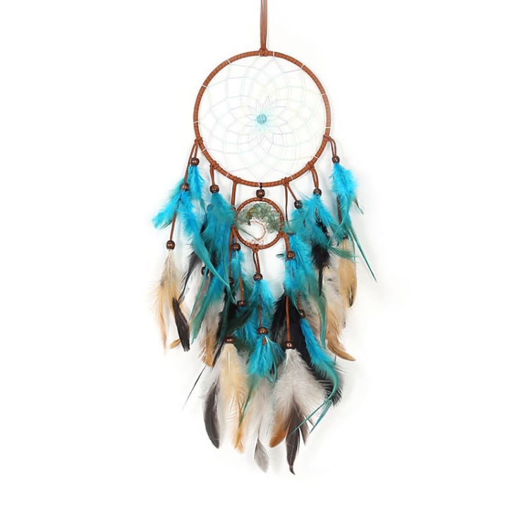Attrape rêves double avec plumes colorées - Décoration