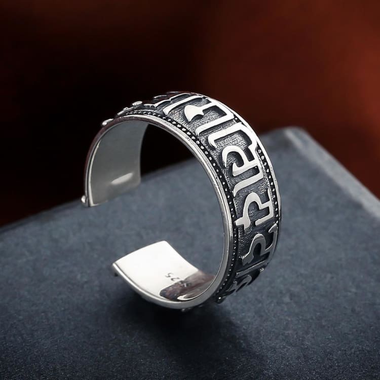 Bague en argent du sixième mantra - Bague Symbole sixième mantra