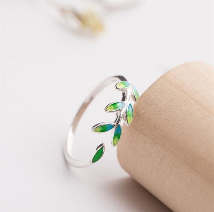 Bague feuille d’arbre de vie - Bague ajustable en Argent