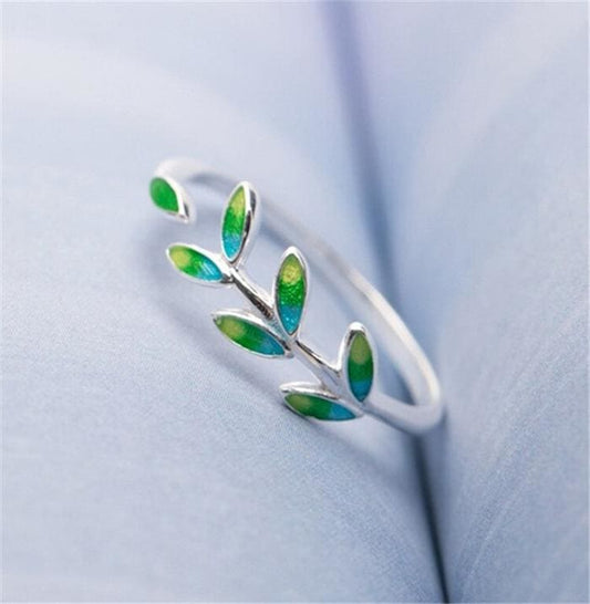 Bague feuille d’arbre de vie - ajustable en argent sterling 925 - Bague