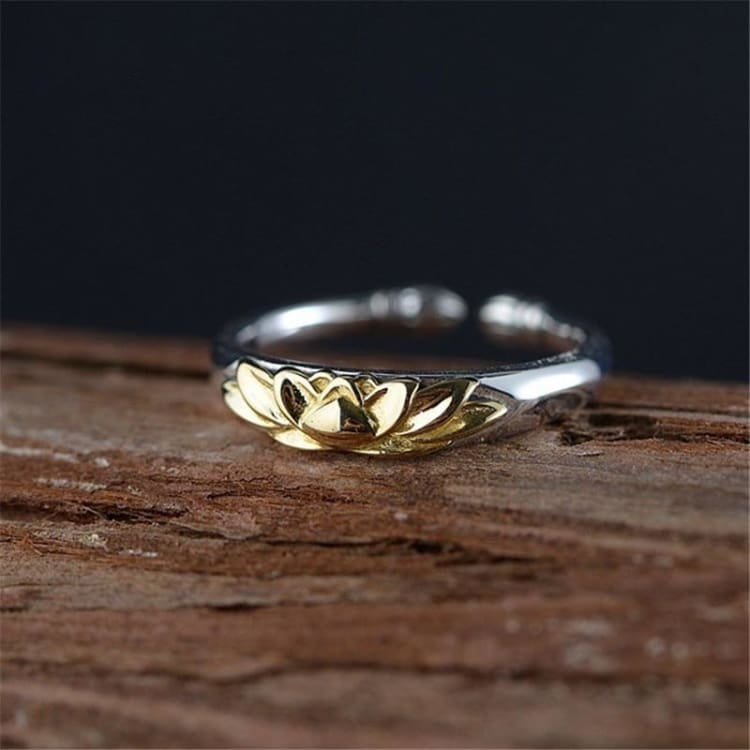 Bague fine fleur de lotus dorée - Bague fine