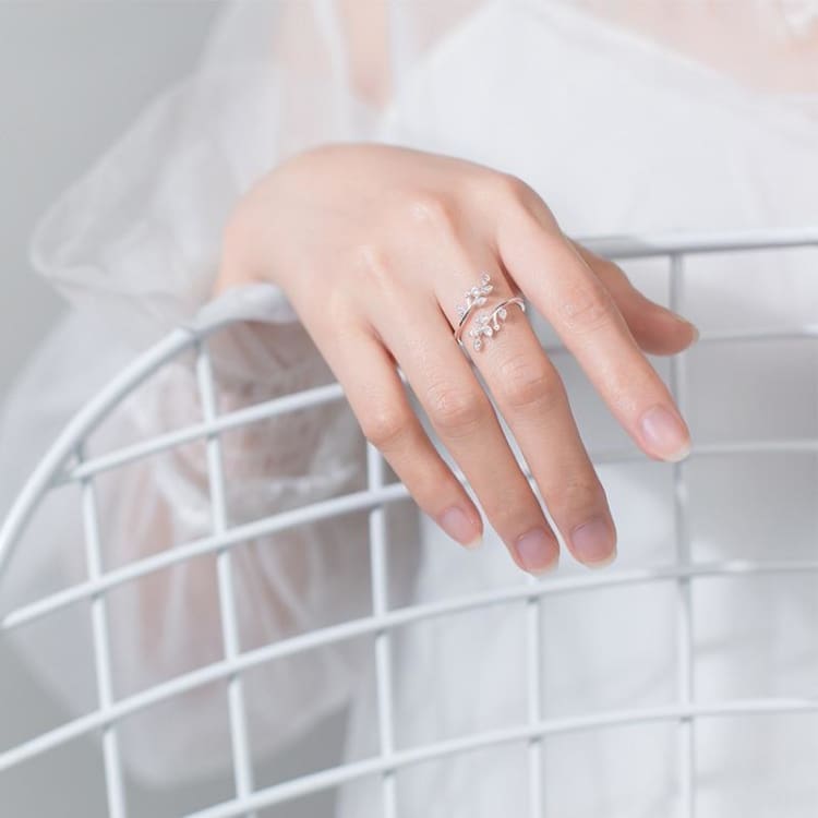 Bague ’Inspiration du Printemps’ feuille de Crystal - Argent sterling 925 - anneau
