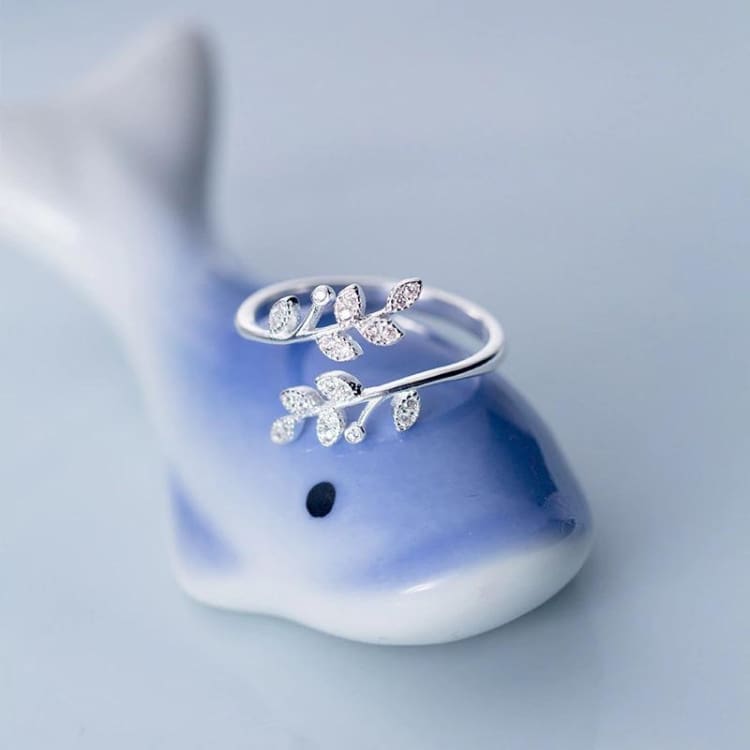 Bague ’Inspiration du Printemps’ feuille de Crystal - Argent sterling 925 - anneau