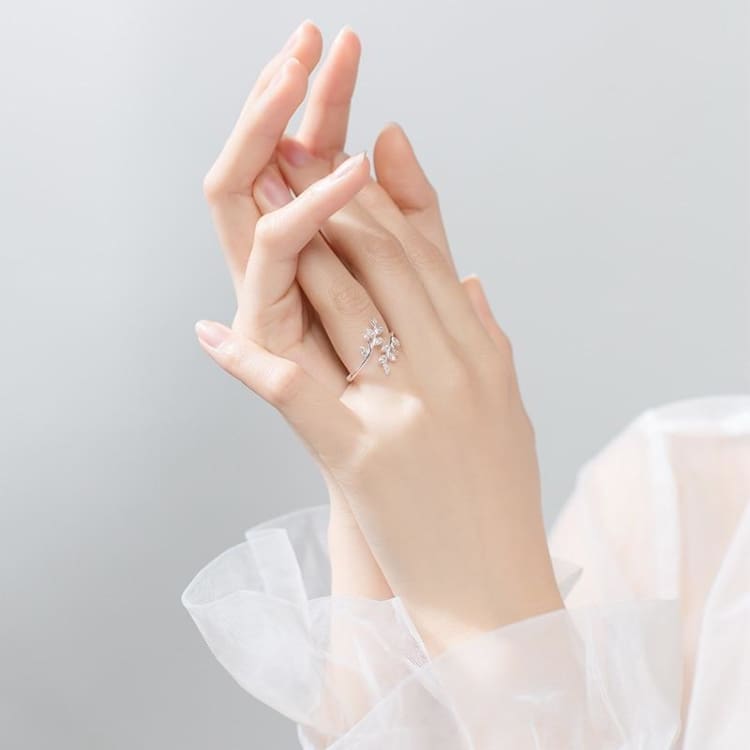 Bague ’Inspiration du Printemps’ feuille de Crystal - Argent sterling 925 - anneau