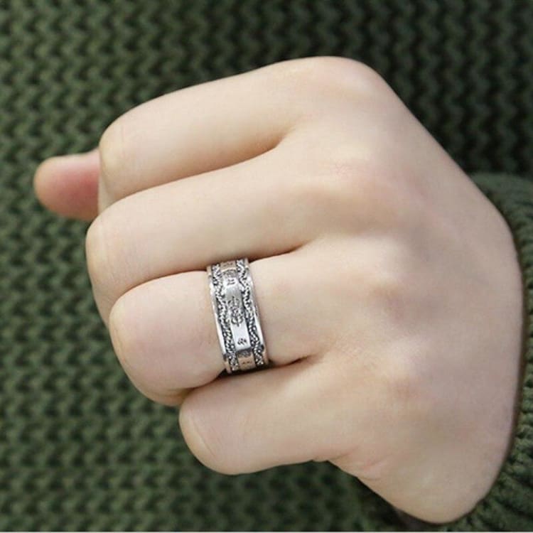 Bague Mantras tibétain en Argent Sterling 925 - anneau