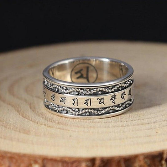 Bague Mantras tibétain en Argent Sterling 925 - anneau