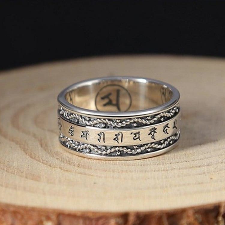 Bague Mantras tibétain en Argent Sterling 925 - anneau