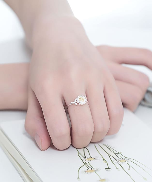 Bague marguerite - Bague Ajustable en Argent - Bague