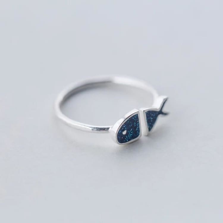 Bague poisson bleu en argent sterling 925 - bague