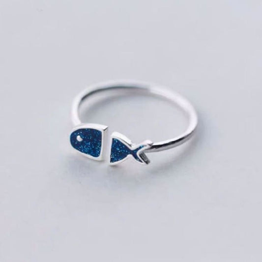 Bague poisson bleu en argent sterling 925 - bague