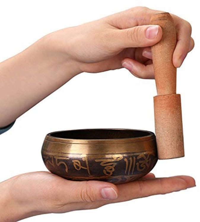 Bol tibétain avec bâton en bois et coussin de résonance