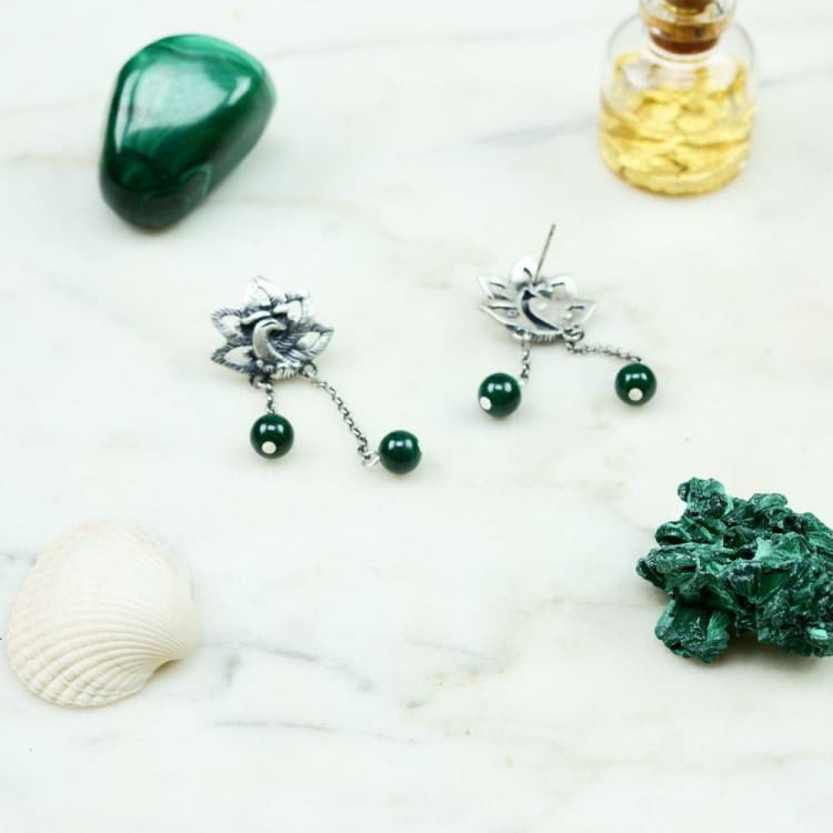 Boucles d’oreille de l’Infini Vert en malachite - Boucles d’Oreilles en Malachite