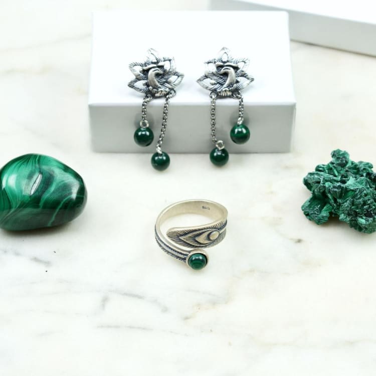 Boucles d’oreille de l’Infini Vert en malachite - Boucles d’Oreilles Malachite