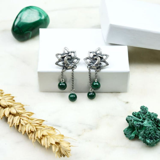 Boucles d’oreille de l’Infini Vert en malachite - Boucles d’Oreilles