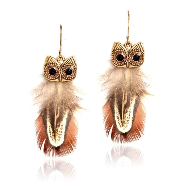 Boucles d’oreilles à plume ’ l’appel de la nuit ’ - Marron