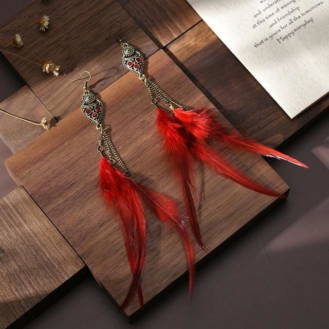Boucles d’oreilles à plumes longues inspiration bohème