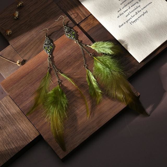 Boucles d’oreilles à plumes longues inspiration bohème