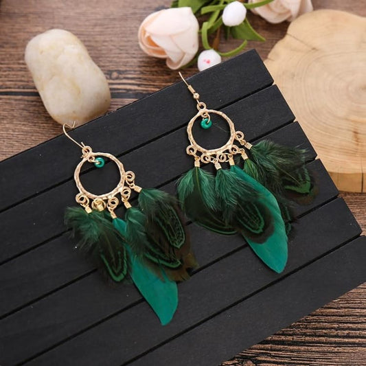 Boucles d’oreilles à plumes ’ vert infini ’