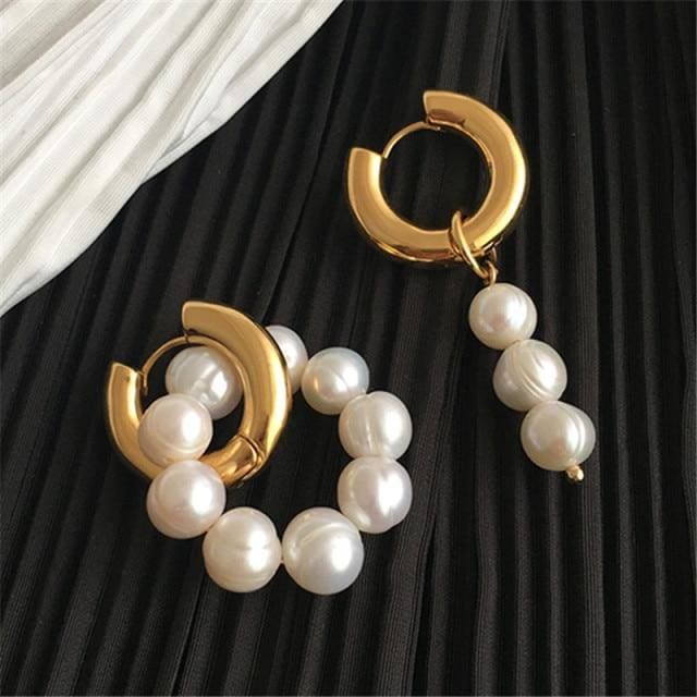 Boucles d’oreilles asymétriques en perles d’eau douce - Doré