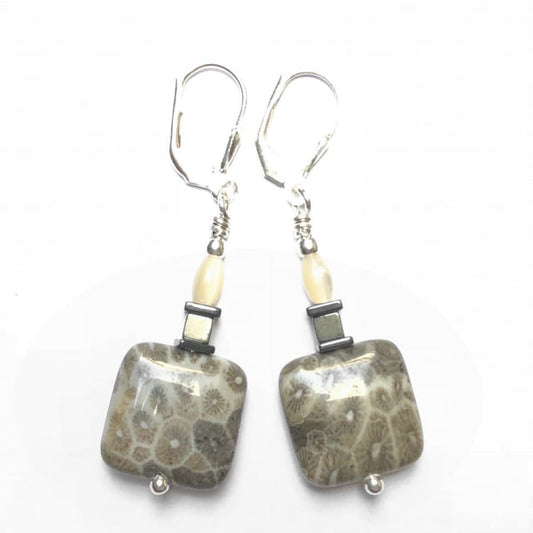 Boucles d’oreilles Corail fossile et Argent