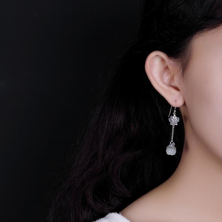Boucles d’oreilles du Lotus en Jade Blanc - Boucles d’Oreilles