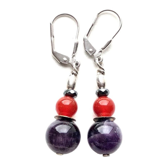Boucles d’oreilles en Améthyste Cornaline et Argent - Boucles d’Oreilles