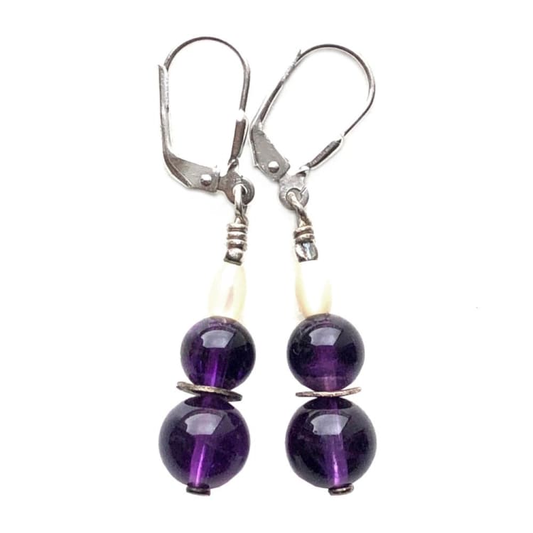 Boucles d’oreilles en Améthyste Nacre et Argent - Boucles d’Oreilles