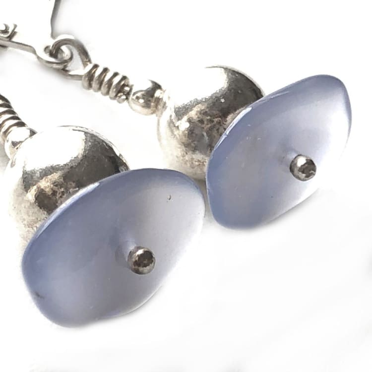 Boucles d’oreilles en Calcédoine bleue et Argent - Boucle d’Oreille en Argent