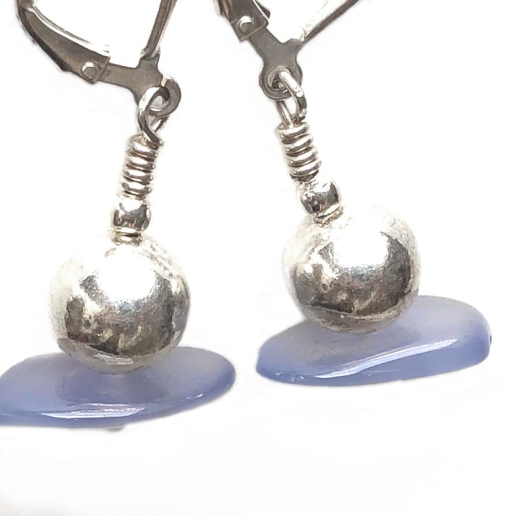 Boucles d’oreilles en Calcédoine bleue et Argent - Boucle d’Oreille