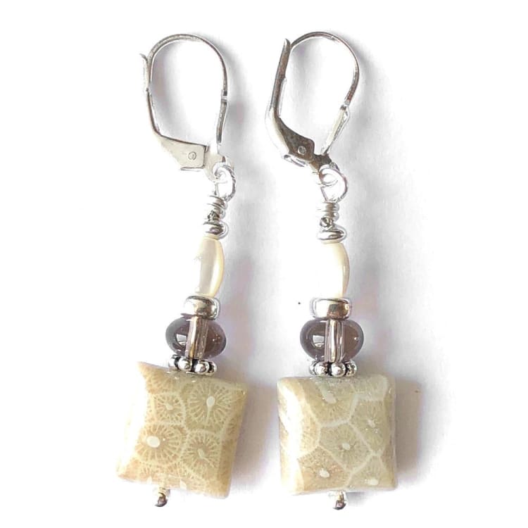 Boucles d’oreilles en Corail fossile et Argent - Boucles d’Oreilles